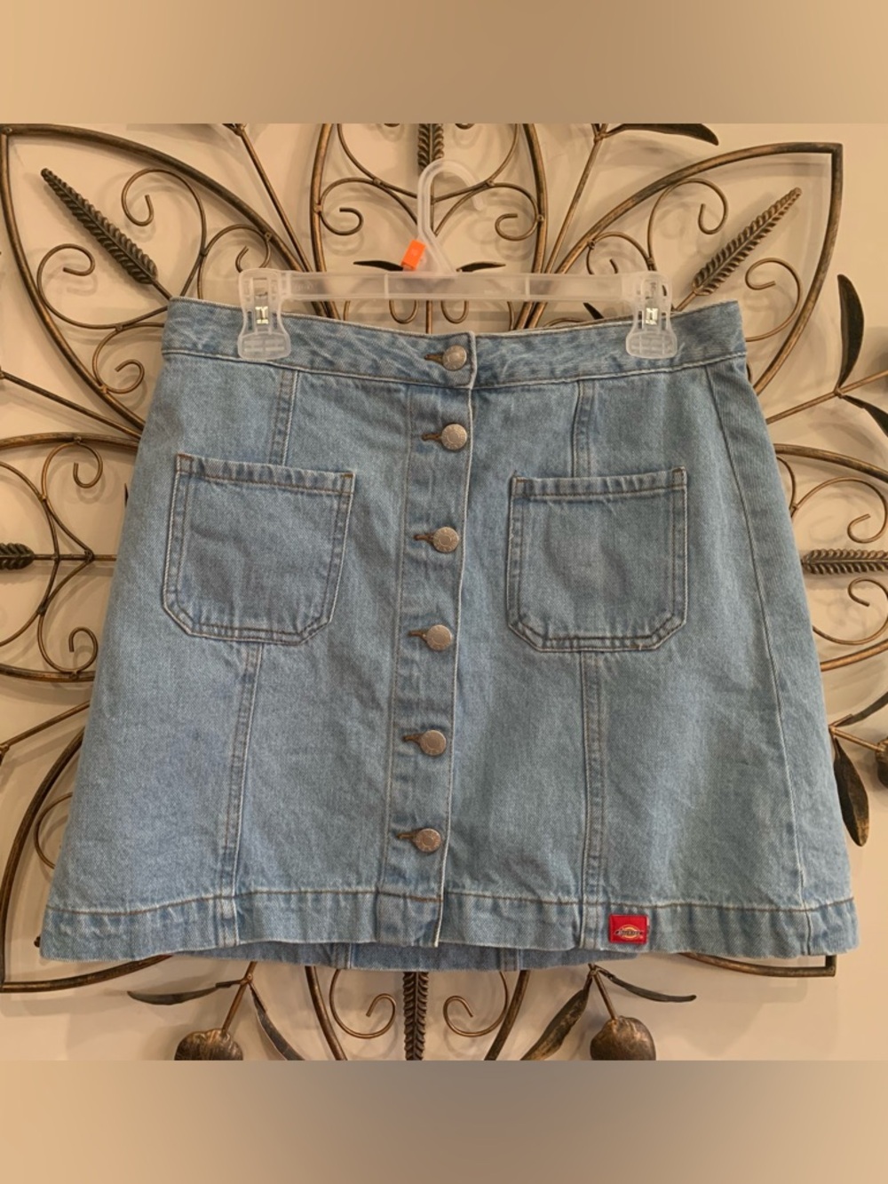 Dickies Light Blue Button-Front Denim Mini Skirt